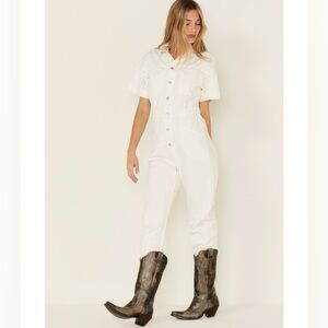 WE THE FREE white denim jumpsuit size L